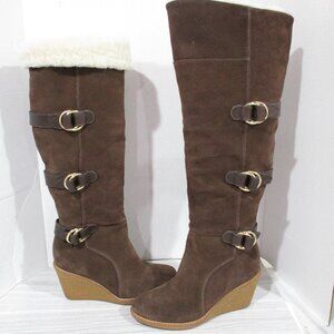 NEVER WORN COLE HAAN KNEE HIGH/OVER KNEE WP SUEDE BOOTS. FAUX FUR LINED